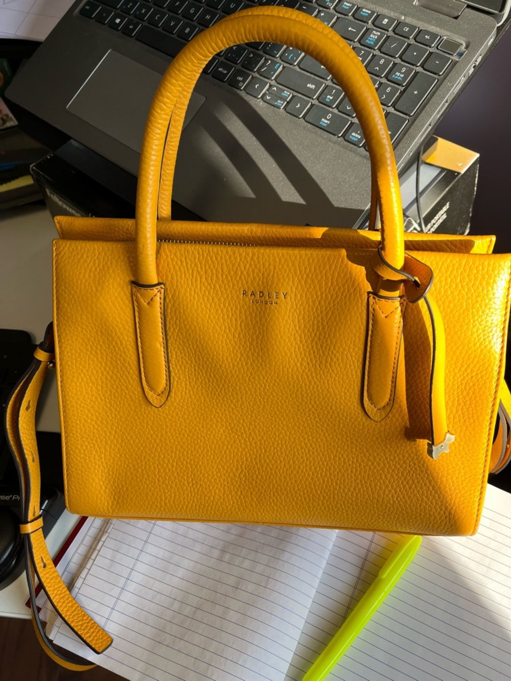 RADLEY LONDON Bright Mustard Pebbled Leather Satchel